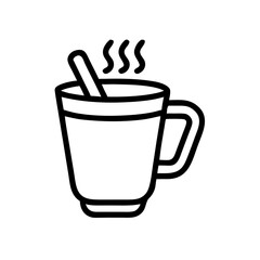 Hot cider with cinnamon in line art style with steaming cup  