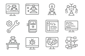 Fototapeta premium Robotics and ai icons on metallic background for technology concepts