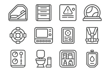 Futuristic control panel interface icons on a metallic background
