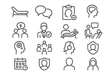 Therapy and mental health icons on dark background with symbols of support
