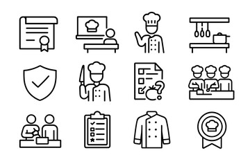 Chef icons collection: cooking, certification, culinary tools, kitchen skills