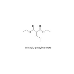 Diethyl 2-propylmalonate skeletal structure. Malonate Ester compound schematic illustration. Simple diagram, chemical formula.