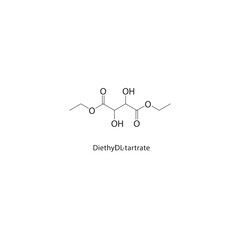 Diethyl DL-tartrate skeletal structure. Tartrate Ester compound schematic illustration. Simple diagram, chemical formula.