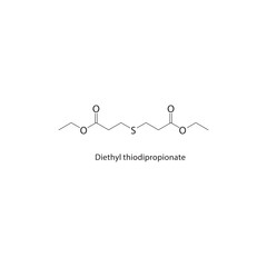 Diethyl thiodipropionate skeletal structure. Thioester compound schematic illustration. Simple diagram, chemical formula.
