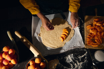 Home Baking with Sliced Apricots and Dough Preparation in Progress