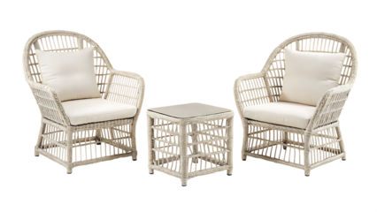  elegant wicker patio furniture set two armchairs isolated on white background PNG, AI GENERATED