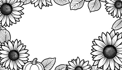 Autumn frame with sunflowers and pumpkin – Cute coloring for kids
