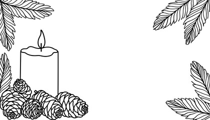 Autumn frame with candle and pinecones – Seasonal coloring activity, kids fun
