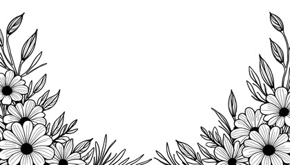 Abstract autumn frame with dried flowers, black and white coloring design
