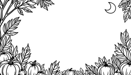 Abstract autumn frame with harvest moon – Cute coloring design for kids