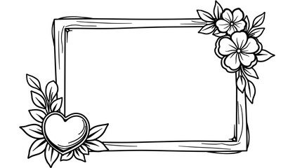 Floral frame outline with heart – Adorable design for kids coloring book