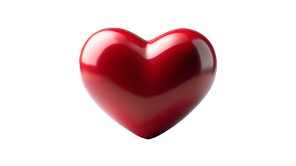 A glossy red heart shape, symbolizing love and romance, isolated on a plain transparent background