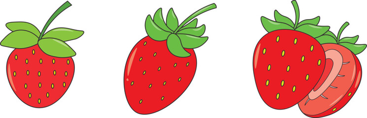 Vector illustration of colorful fruit. Fresh strawberry. Fruit isolated on background. Icons of fruits.Natural vegetarian food. vector illustrations