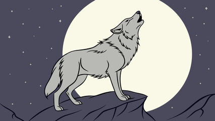 Obraz premium wolf in the night of full moon vector 