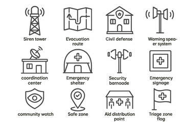 Emergency preparedness icons for safety and security systems