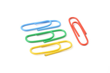 Collection of colorful paper clips isolated on white background