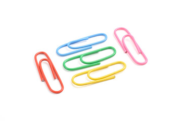 Collection of colorful paper clips isolated on white background