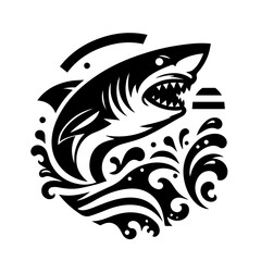 Fierce Black Shark Illustration with Water Waves.