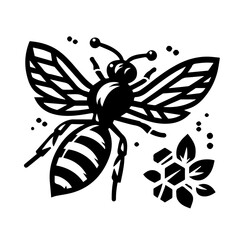 Stylized Black and White Bee Illustration 1.