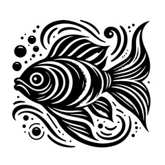 Stylized Black and White Fish Illustration.