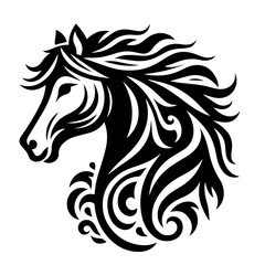 Stylized Black Horse Head Tribal Design.