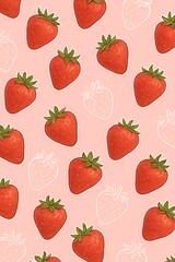 Strawberry wallpaper: Seamless pattern of ripe, fresh strawberries and berries—a sweet, healthy fruit collection