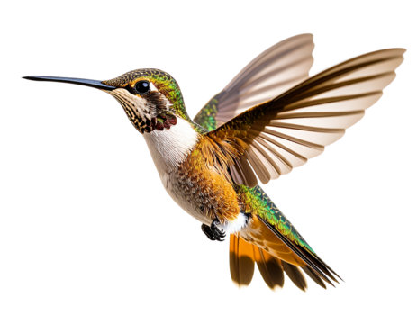 Hummingbird in Mid-Flight with Wings Spread, Side PNG