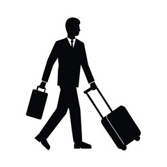 Businessperson Pulling Suitcase Heading For Business Travel Line Art Vector illustration