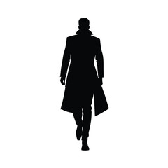Stylish Individual In Overcoat Walking With Determination Line Art Vector illustration