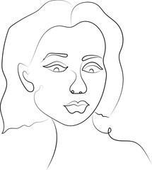 Vector illustration of a woman's face in silhouette with artistic sketch elements, highlighting her elegant profile, lips, and hairstyle