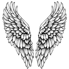 Obraz premium Wing Vector Icons Featuring Intricate Black-and-White Feathers, Symmetrical Layout and Layered Detail for Spiritual and Fantasy Graphics