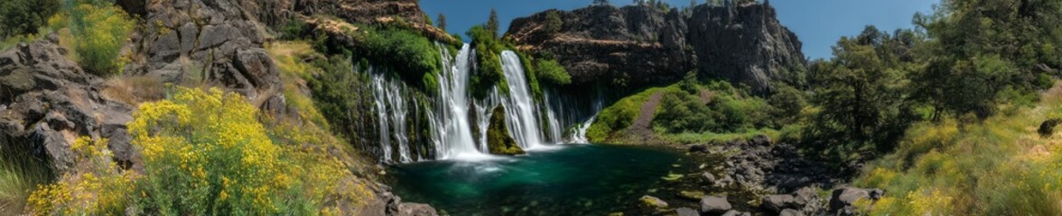Fototapeta premium Captivating 360 degrees waterfall panorama in nature hdr hdri surprise scenic view