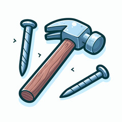 Cartoon Hammer and Nails Vector Illustration