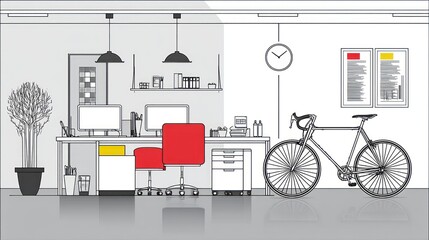 Obraz premium Modern office space with bicycle.
