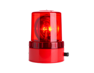 Red emergency beacon with flashing light, isolated on white, for safety, warning, and signaling in critical situations.