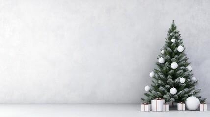 Sleek white adorned snowflakes standing against soft gray, elegance gently drifting, capturing serene winter holiday pine