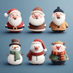 Holiday characters celebrate Christmas with cheerful expressions and festive attire in a bright and colorful setting