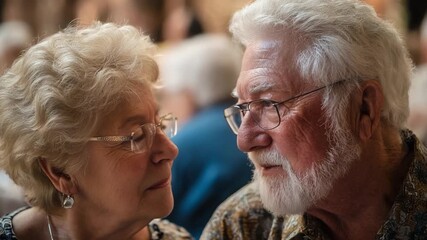 Unwavering Connection: An older couple shares an intimate moment, their gazes locked in a tender exchange of affection, whispering tales of love and a shared history. - Powered by Adobe