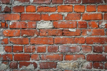grungy red brick wall with visible cracks and natural decay
