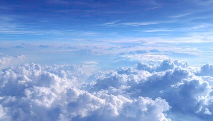 High-altitude view of fluffy white clouds scattered across a vast expanse of vibrant blue sky