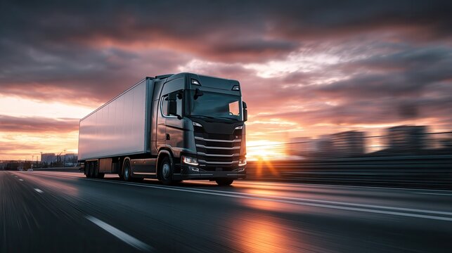 Lorry Cargo Transport Delivery in motion, United Kingdom M1 Motorway.