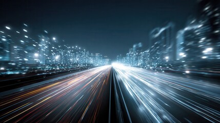 Futuristic digital data flow with motion blur on highway for technology and innovation concept design.