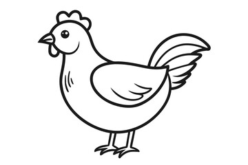 Simple Chicken Illustration in Black and White Outline Style for Coloring