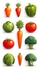 Fresh vegetables displayed in vibrant colors on a white background capturing the essence of healthy eating
