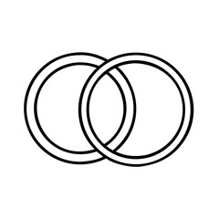 Two interlocked wedding bands, outline icon. Black illustration, vector. Modern minimal flat design, white background. 