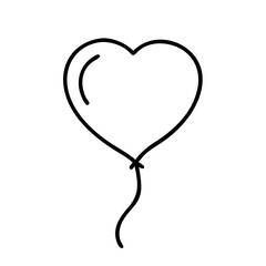 Heart-shaped balloon, outline icon. Black illustration, vector. Modern minimal flat design, white background. 