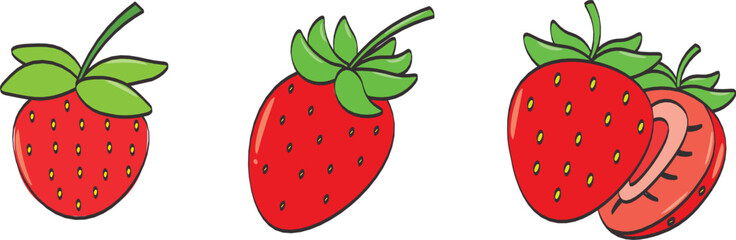 Vector illustration of colorful fruit. Fresh strawberry. Fruit isolated on background. Icons of fruits.Natural vegetarian food. vector illustrations