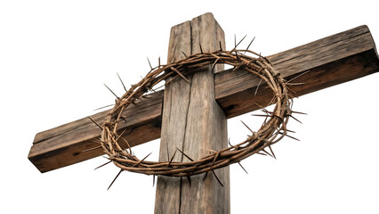 crown of thorns symbolizing faith and sacrifice in christianity on wooden cross isolated on white background 51498395 1