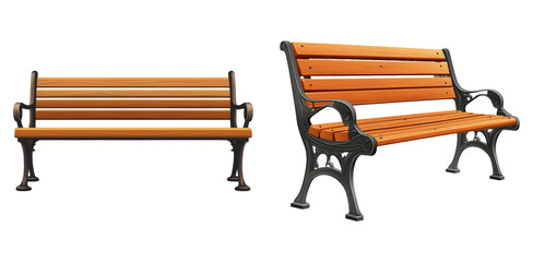 Park bench in perspective view isolated on transparent PNG image ideal for landscape architecture or seating area visuals