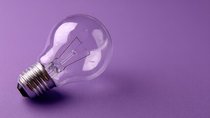 Glass light bulb on vibrant purple background. AI generated